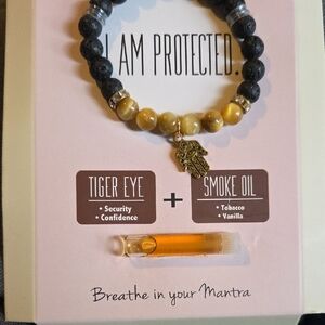 Tiger Eye and Lava Stone Bracelet with Hamsa Charm